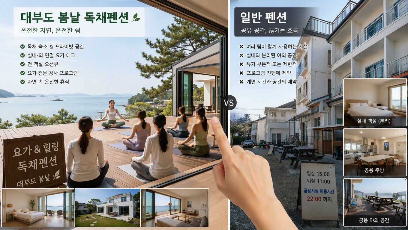 대부도 봄날 독채펜션과 일반 펜션의 요가 프로그램 차이 비교